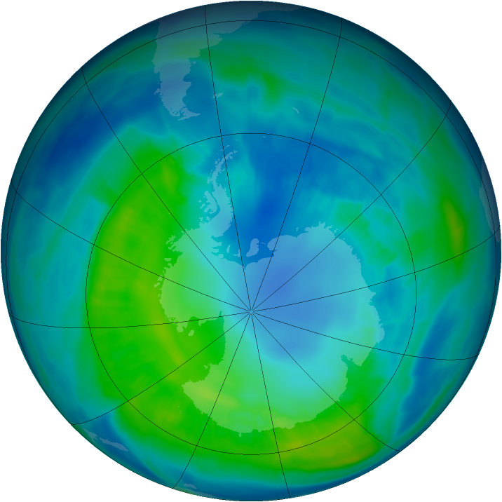 Antarctic ozone map for 20 April 2015